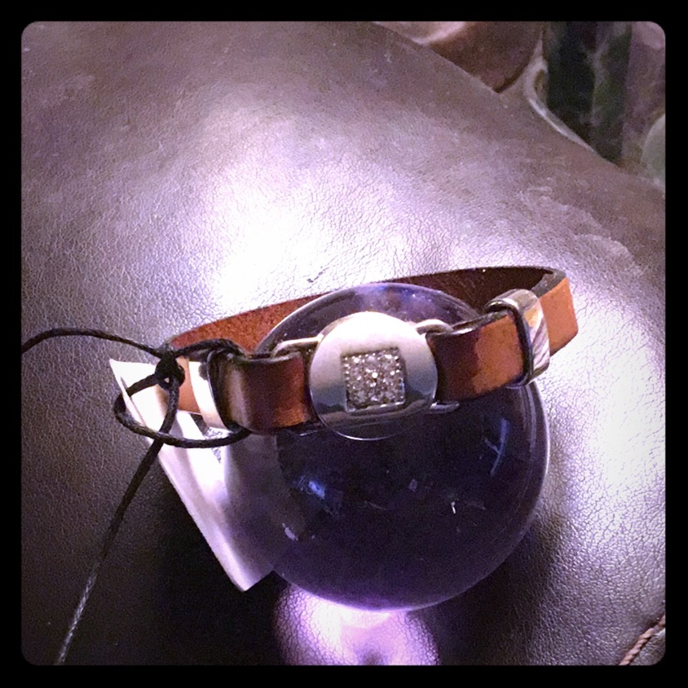 Leather Bracelet with Rhinestone Clasp